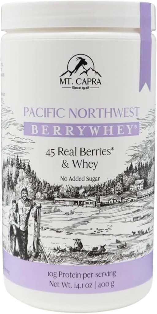 Mt. Capra Pacific północno-zachodni BerryWhey 124; Non-GMO Meal Replacement Shake Wysokie w przeciwutleniaczach z miejscowo rosnącymi jagodami, Aronia Berry, i Kozi Białko serwatki 124; 10 Sługi - 14.1 oz