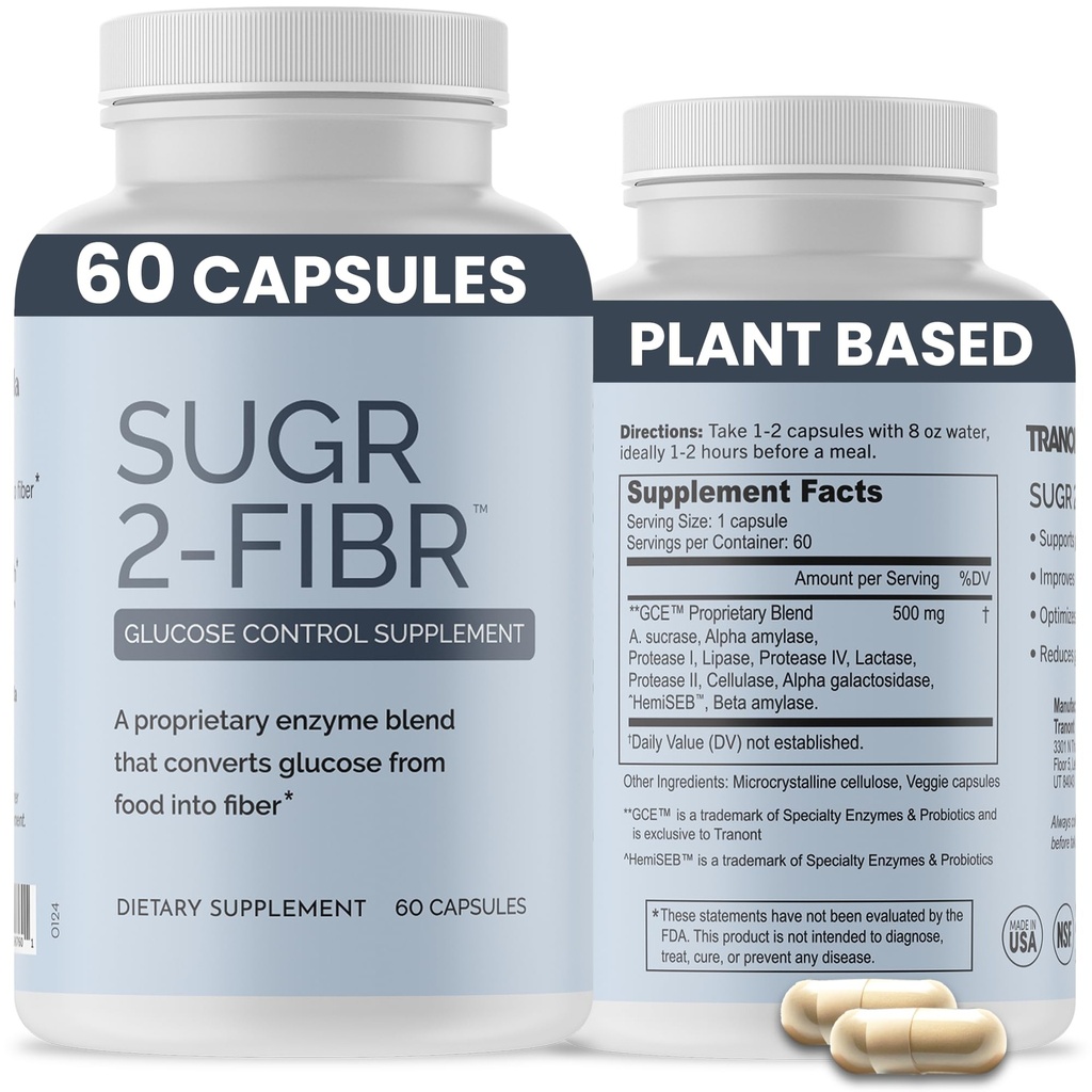OPTIVIDA Sugr- 2- Fibr - Premium Blood Sugar Sugar Supplement Supplement * (60 Count) - Support Healthy Blood Sugar Levels * by Support Glucose Metabolity to Fiber * - Gluten Free, Non GMO, Veggie Capsules.
