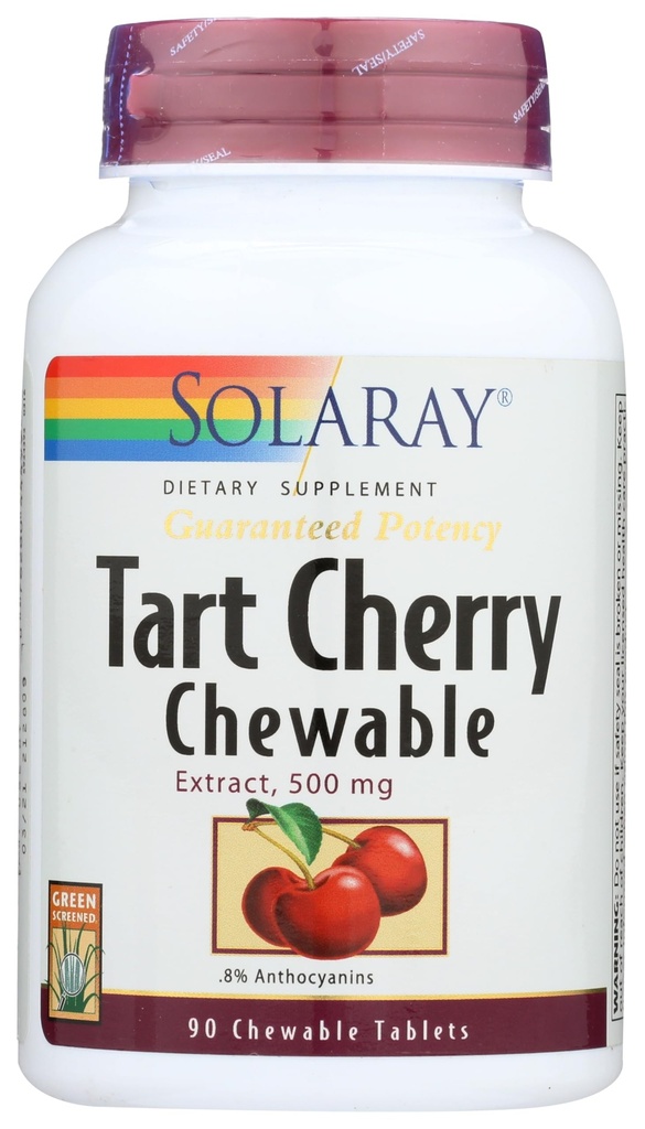 SOLARAY Gwarantowana Potenność Tart Cherry Fruit Extract, Chewable, Cherry (Btl- Plastic) 500mg