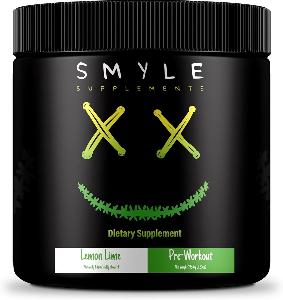 Smyle USA Pre-Workout Powder Lemon Lime - Pre Workout Energy with 400mg Alpha GPC + 167mg Caffeine and 1667mg Beta-Alanine Performance Blend | 30 Servings
