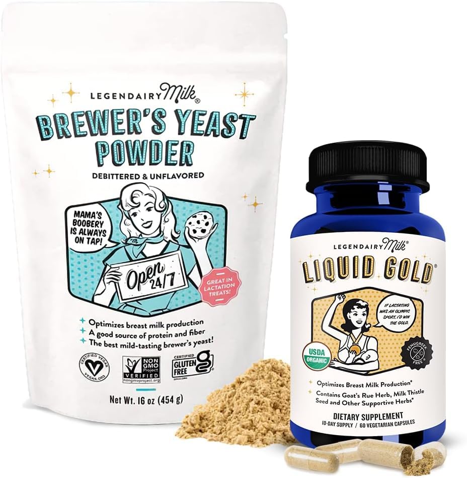 Legendyjski Mleko Płynne Złoto + Browar 's Yeast, Karmienie piersią Suplementy dla Podwyższenia dostaw mleka - Wsparcie laktacji dla produkcji mleka piersi - Bez kozieradki, Non-GMO,