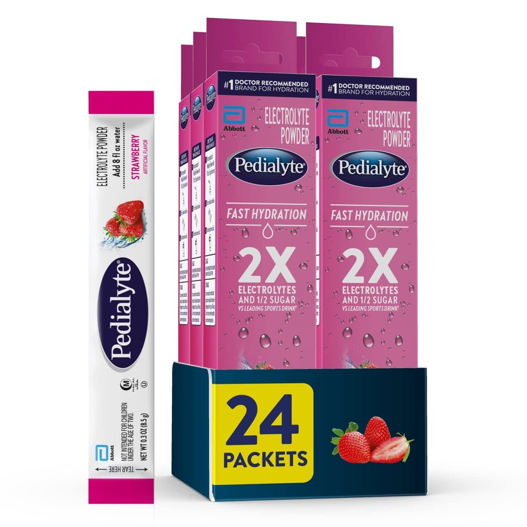 Pedialyt Szybkie nawodnienie Electrolyte w proszku Pakiety, Truskawka, Napoje nawadniające, 24 Pojedyncze opakowania proszkowe