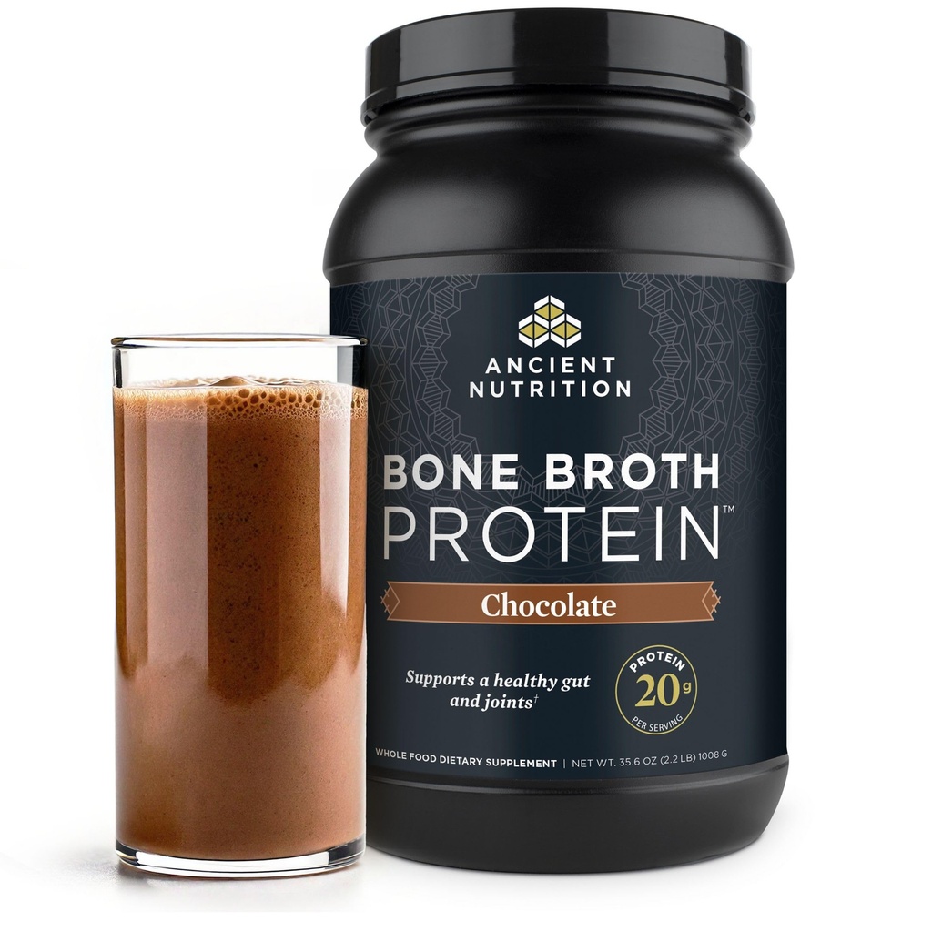 Ancient Nutrition Grass Fed, Cage Free, Bone Broth Protein Powder, 20 g białka, Zhydrolizowane Kolagen Peptydy, Keto & Paleo Friendly, Wsparcie Joint, Gut Health, Czekolada, 40 Sługi