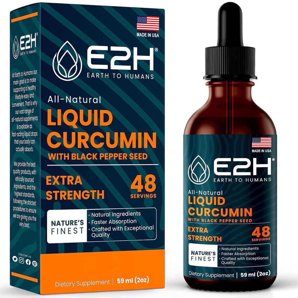 E2H Ciekła kurkumina turkusowa dla lepszego wchłaniania - Naturalne wspólne wsparcie - Ekstrakt z korzenia turmerowego z nasion czarnej pieprzu - Boost Your Health - Vegan - Non-GMO - 2 Fl Oz