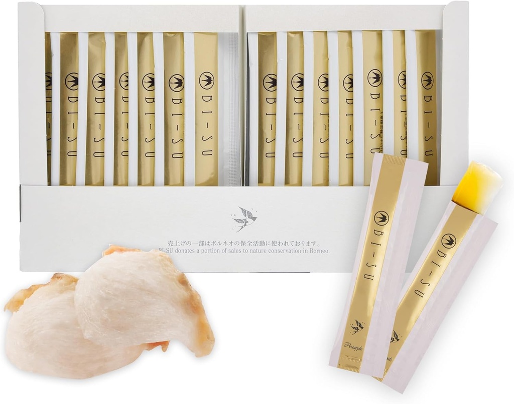 Bi- SU Ekstrakt Jelly Stick 124; Natural Swiftlet Nests Extract, Kolagen, Witamina C, Japońska skincare, Anti-Aging, Zachowuje elastyczność skóry, Wzmacnia system immunologiczny, GI Zdrowie, Smak ananasowy, 30 PCS