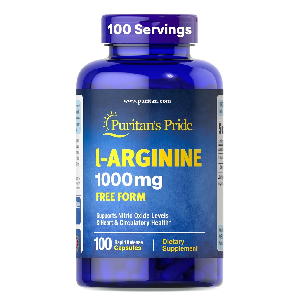 Puritan Pride L- Arinina 1000mg, Suplement diety Wspiera poziom tlenku azotu i Heath serca i krążenia, 100 Day Supply, 100 Tablets