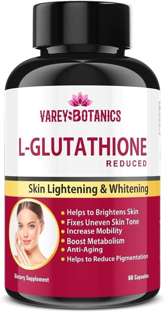 SPEC VAREY BOTANICS L- Glutathione Skóra wybielanie i rozjaśnianie Kapsułki z witaminą C & E, Biotin i ziarno winogron Extract- 1000 mg- dla mężczyzn i kobiet - 60 Kapsułki