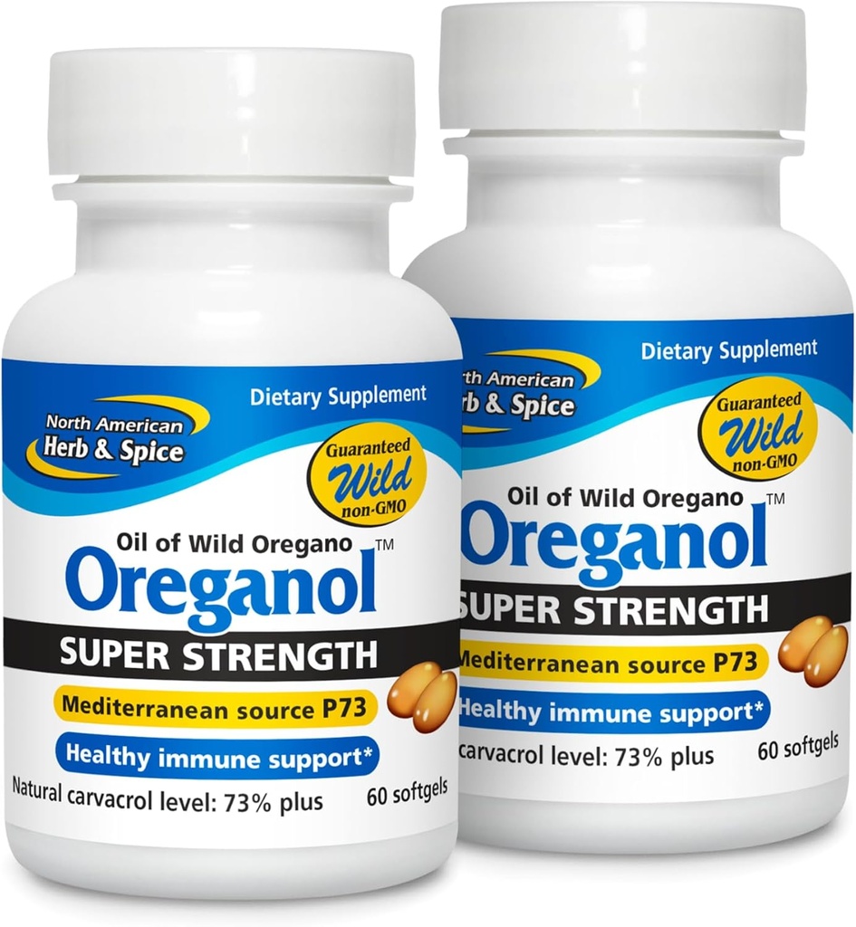 North American Herb & Spice Super Siła Oreganol P73 - Opakowanie 2, 60 Softgels - Wsparcie systemu immunologicznego - Vegan Friendly Wild Oregano - Non-GMO - 120 Łączne służby