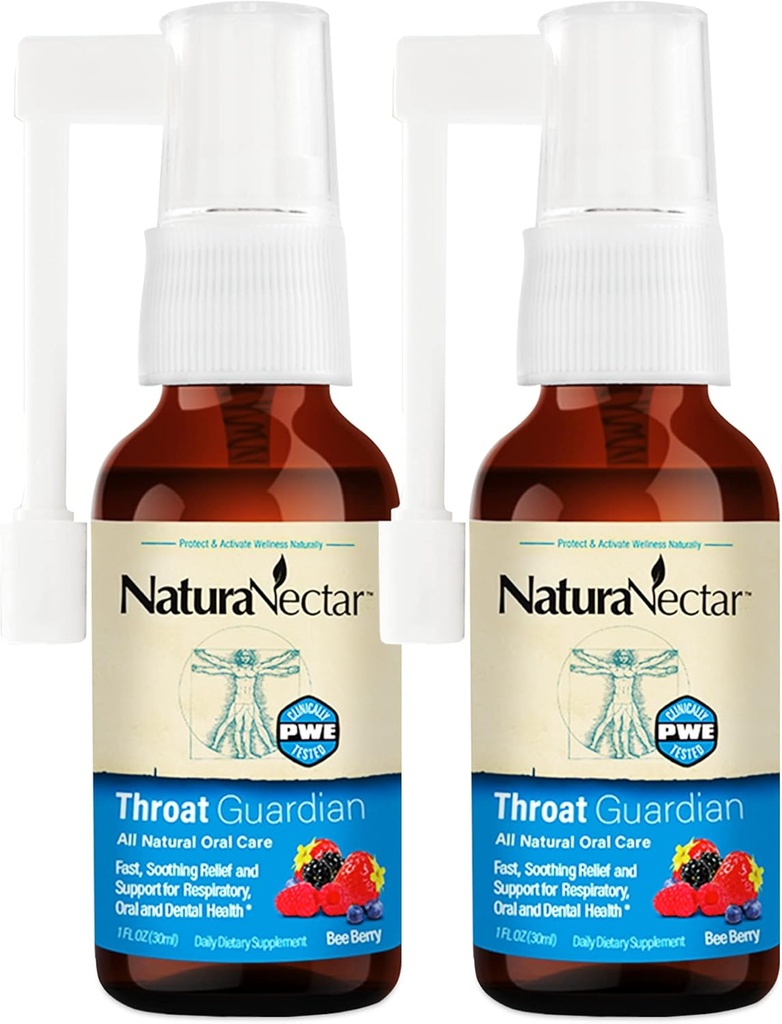 NaturaNectar - Bee Propolis Throat Spray - Unique Throat Relief and Wellness Agent - Brazylijski Bee Propolis Throat Guardian Spray - Etyczne Beekeeping - Honey Bee Berry Flavor (2- Pack, 1.06 Fl Oz.)