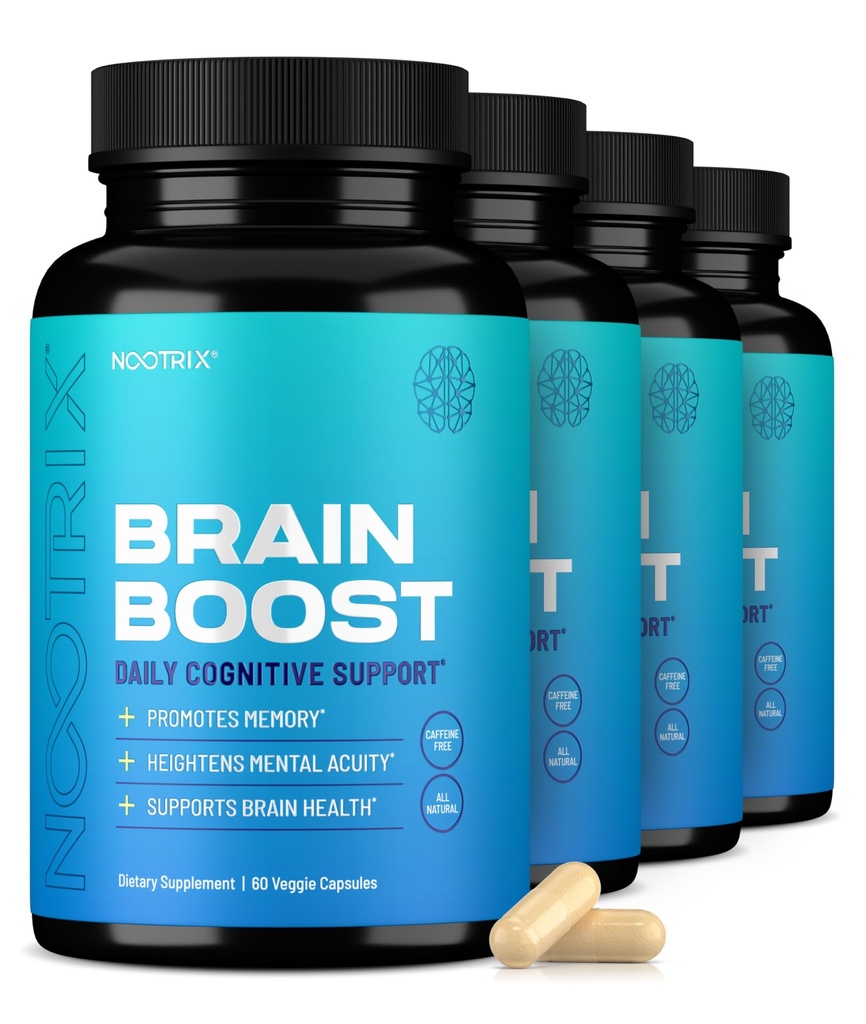 Nootrix Brain Boost Nootropic Supplement Agregat 124; Wspomaga Pamięć, Mental Focus, Cognitive Health & Energy Agregat 124; Wolny od kawy, Promotes Healthy Mood & Brain Function w / Gingko Biloba & DMAE 124; 240 Kapsułki