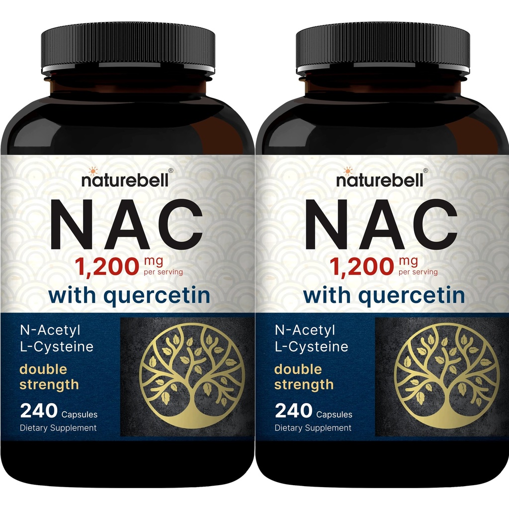 2 Pack NAC Supplement (N- Acetyl Cysteine) z Quercetin, 1,200mg Per Serving, 480 Kapsułki 124; Podwójna moc przeciwutleniacz Wsparcie immunologiczne, Wątroba, & Lung Health - Non-GMO