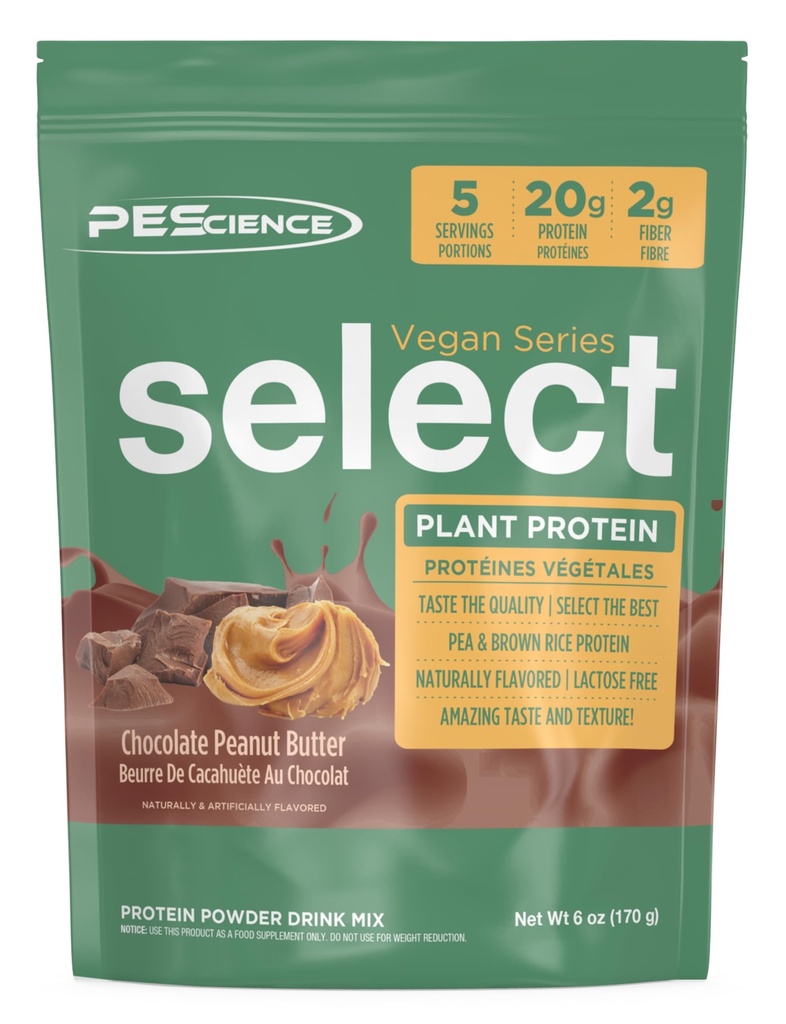Pescience Select Wegan Protein Powder, Proszek białkowy na bazie roślin, Niesamowity smak, gładki tekstura, Groszek i brązowy mieszanka ryżowa, Wolny od nabiału, Laktoza Wolny, Bezglutenowy - Czekoladowy masło orzechowe, 5 Serwacja