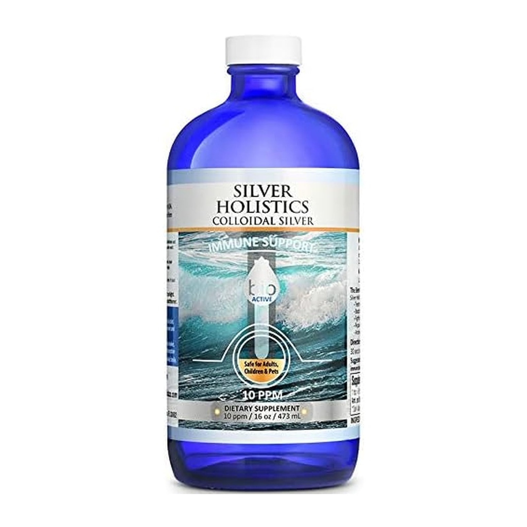 SILVER HOLISTICS Colloidal Silver Liquid 10PPM - Colloidalna Silver Bottle z miarkami - Silver Holistics Liquid for Children, Dorośli, & Zwierzęta domowe - Silver Supplement for Immune Support (16 Oz.)