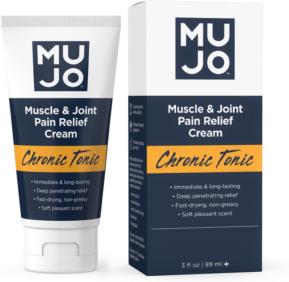 MUJO Przewlekłe Tonic mięśni i Joint Pain Relief Cream - Acting Fast-, Długotrwałe Składniki Organiczne - Głębokie Penetracja dla zapalenia stawów / szprychy - 3 fl oz