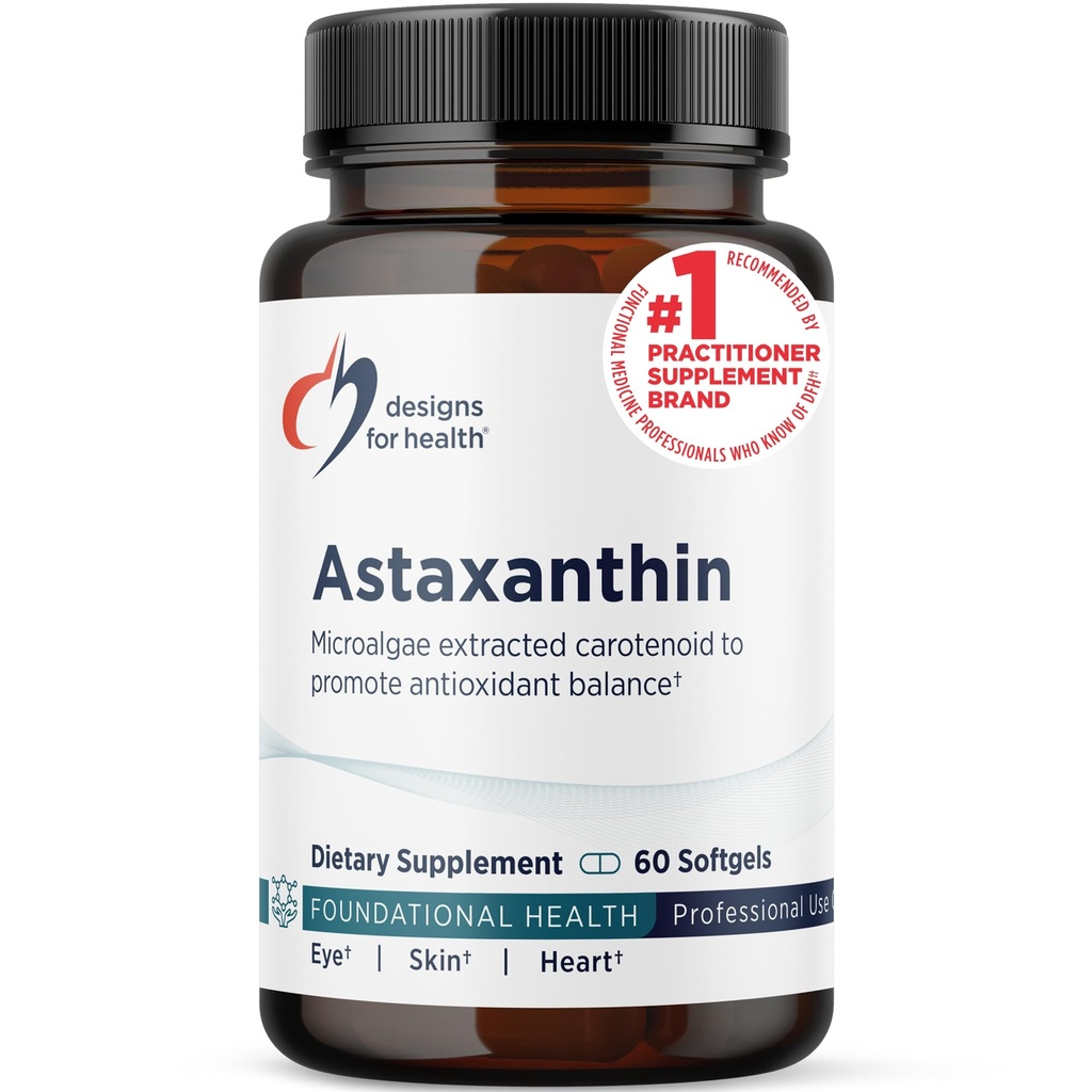 Wzory dla zdrowia Astaksantyna - Mikroalgi (Haemococcus Pluvialis) Wyczerpane Carotenoid Antioksydant Supplement - Wsparcie dla układu sercowo-naczyniowego, GI, skóry + Eye Health (60 Softgels)
