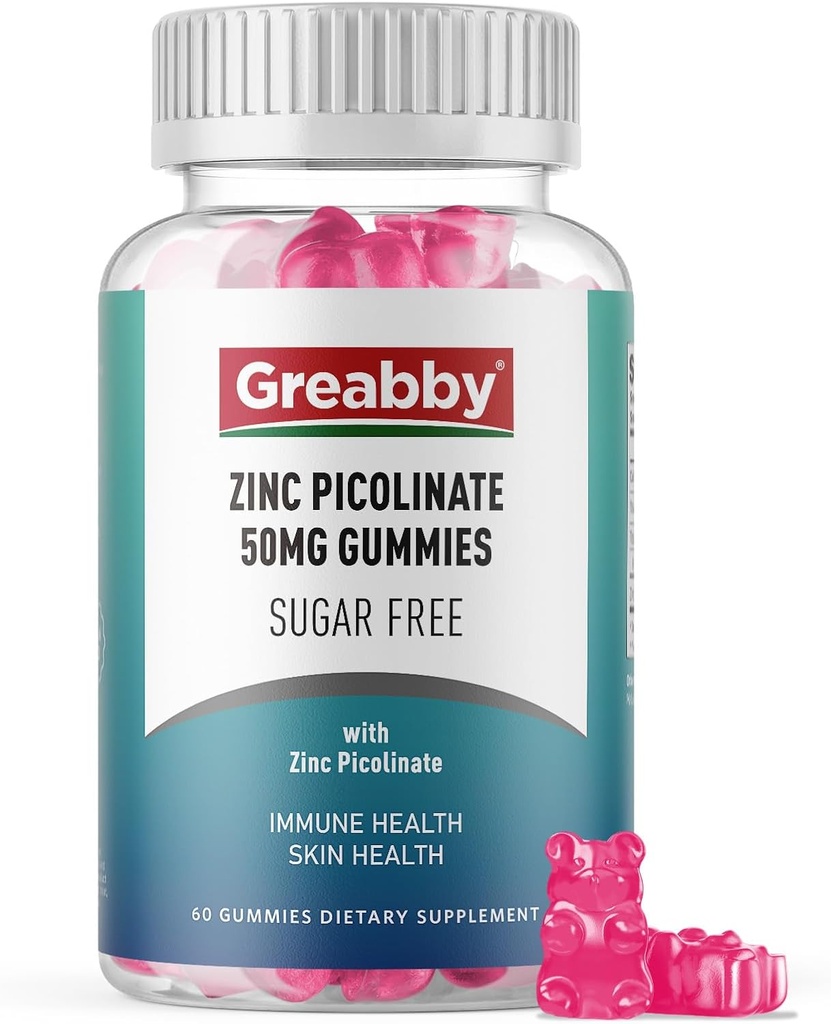 Gumie cynku - Pikolinian cynku 50mg, Cukier wolny, Wysoko Absorbowalny Cynk Pikolinian suplement dla dzieci i dorosłych, Wsparcie wzrostu, Funkcja immunologiczna, Zdrowie skóry, 60 Gumiaki