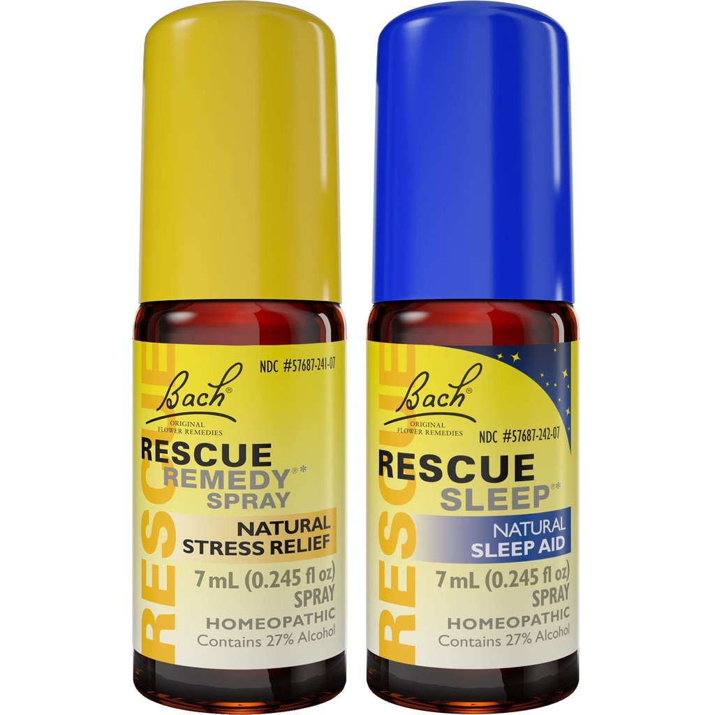 Day & Night Bundle, Bach Rescue Remedie Spray, Natural Stress Relief [and] Rescue Sleep Spray, Natural Seep Aid - 2- Pk, Homeopatic Flower Essence, Wegan, 7 ml Ea