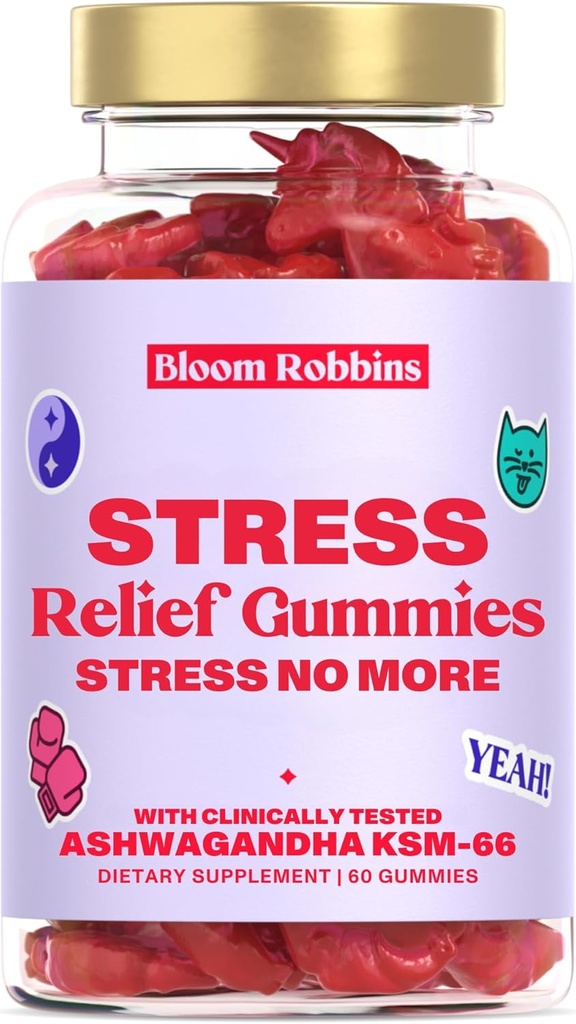 Ashwagandha Gummies - Stress Relief Gummies z Ashwagandha KSM- 66 & Lemon Balm Extract - Stress Gummies & Calm Gummies z KSM- 66 - Vegan Relaxation Ashwaganda Gummies (60count)
