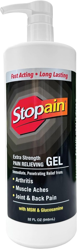 Stopain Pain Relief Gel 32oz, USA Made, Max Siła Szybkie działanie z Menthol, MSM, Glukozamina do bólu stawów, Ból pleców, Zapalenie stawów, Knee, Ból szyi, HSA FSA Zatwierdzony pozagiełdowy produkt przeciwnowotworowy