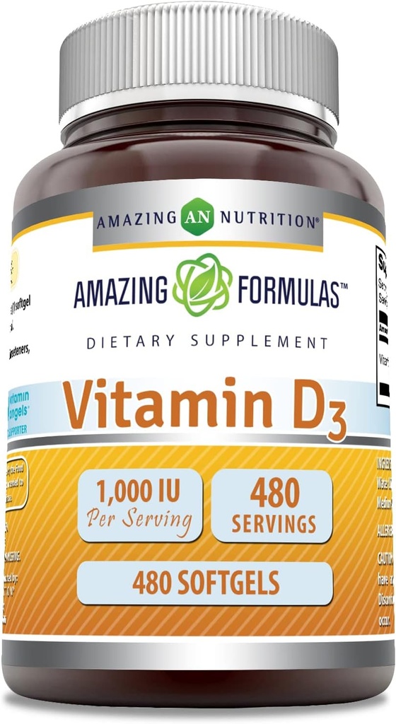 Niezwykłe witaminy D3 1000 IU Suplement Softgels 124; nieGMO 124; Gluten wolny 124; Pakowane w USA (1 Pack 124; 480 Count)