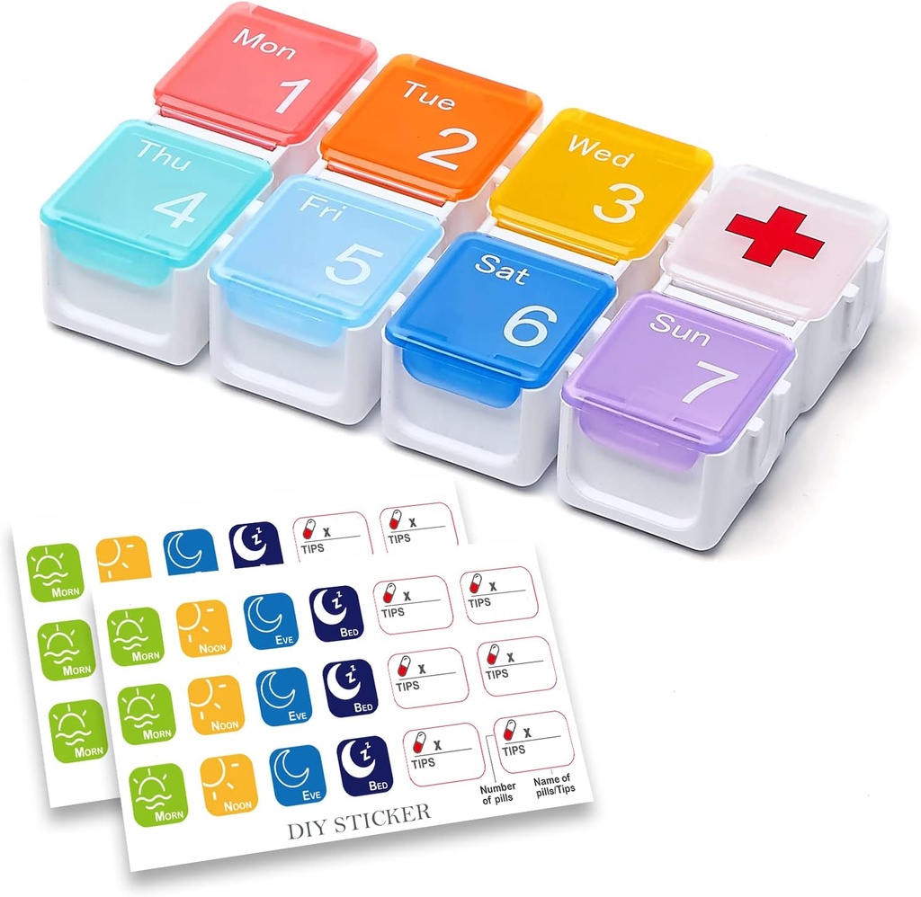 Organizator medycyny, Diy Travel Weekly Pill Organizer case, Daily Pill Box / Container 7 Day, Pill Dispenser / Container for Witamina / Olej rybny (1 Time A Day, Rainbow)