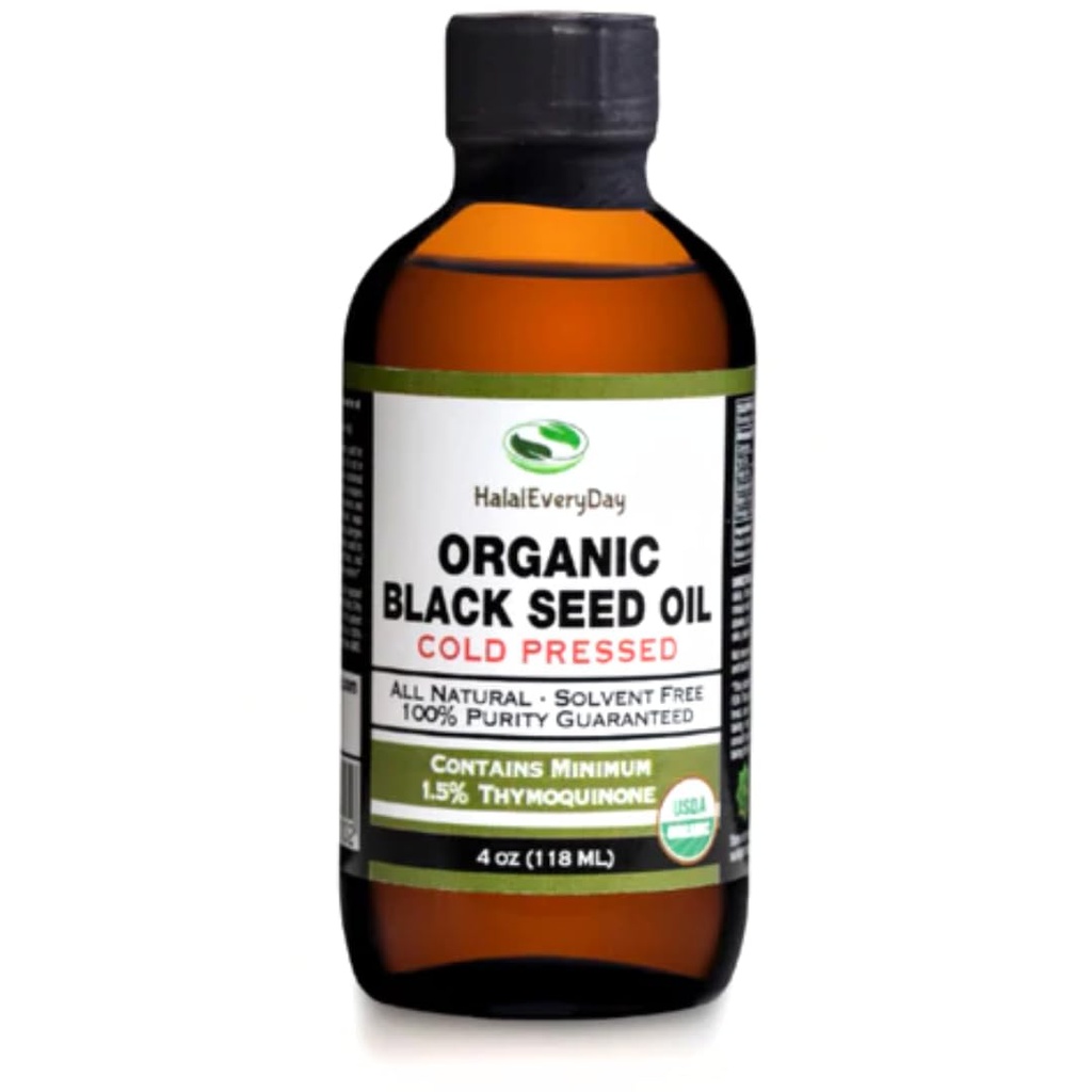 Organic Black Seed Oil - USDA Certified Cold Pressed Glass Bottle Over 1.5% Thymoquinone 3X Siła Turecki Czarny Kmin Nigella Sativa Non-GMO 100% Czysty olejek Blackseed (4oz Butelka szklana)