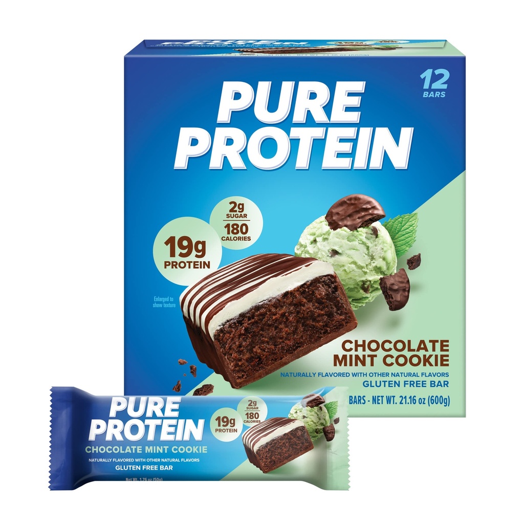 Czyste batoniki białkowe, wysoki poziom białka, odżywcze przekąski do wspierania energii, niski cukier, bez glutenu, czekoladowe miętowe Cookie, 1.76oz, 12 Licznik (Packaging May Vary)
