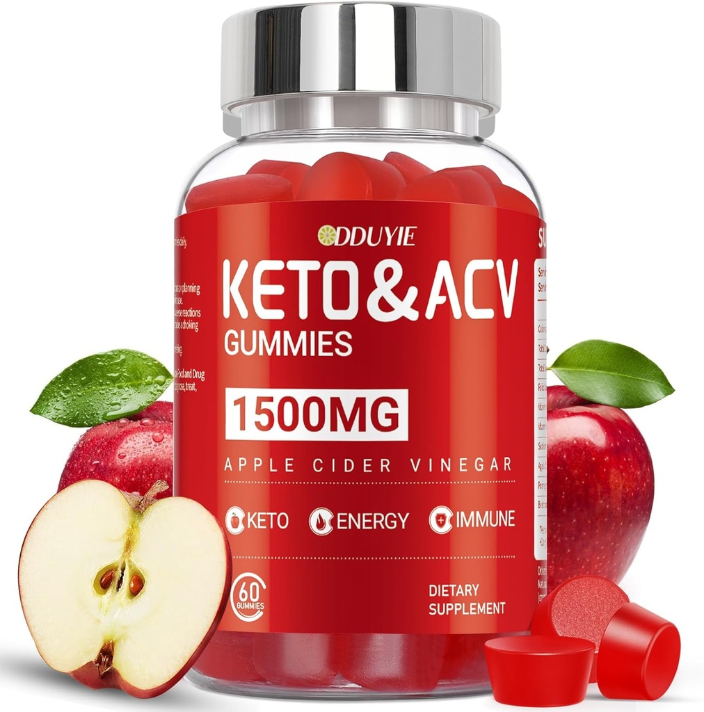 Brilhante Keto ACCV Gummies - 1500mg Jabłko Cydr Gummeje z Granatem Buraki i Witamina B12 B6 - dla mężczyzn i kobiet - GMO Free & Vegan - 60 Count