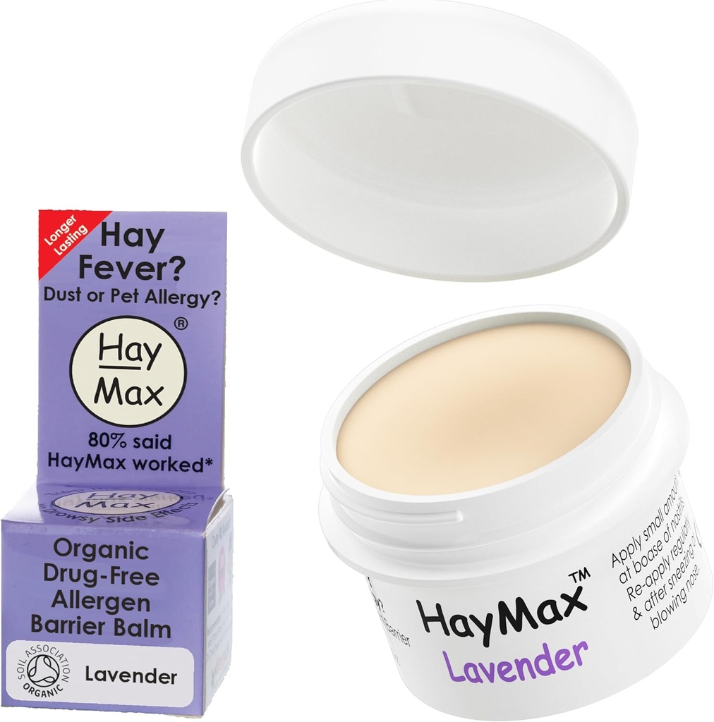 HayMax Allergen Barrier Balm - Lavender 0.17 fl oz - Organic, Natural & Non- Drowsy Hay Fever & Allergy Relief Balm - Blocks Pollen & Other Allergen Cząsteczki - Świetne dla dorosłych, Dzieci i Kobiety w ciąży