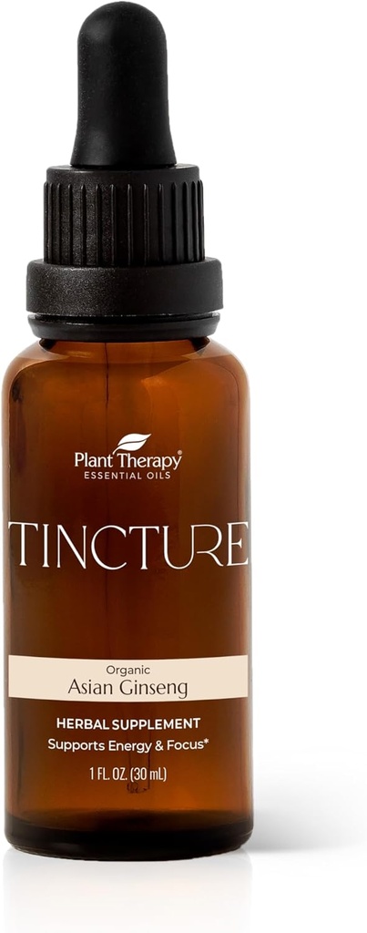 Plant Therapy Organic Azjatycki Ginseng Suplement Ziołowy nalewka 30 ml (1 oz) Wielki dla energii, Zachęca mentalne Focus, Wegan, Nie GMO, Gluten Free, Płyn, 1 butelka
