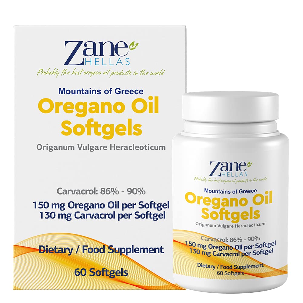 130 mg Carvacrol - 150 mg Oregano Oil per Softgel. Najwyższa na świecie kapsułka oleju Oregano. Zane Hellas Oregano Oil. Softgel Zawiera 30% Grecki olejek esencyjny Oregano. 60 Softgels.