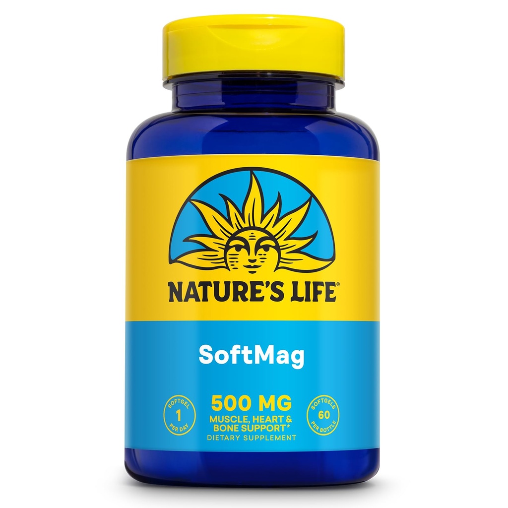 NATURE 'S LIFE SoftMag 500 mg - Kompleks magnezu - Bone Health, Muscle and Heart Health Support - Easy to Swallow Softgels - 60- Day Guarantee, 60 Servings, 60ct