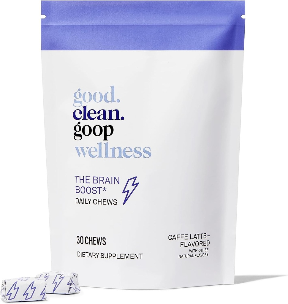 Good .clean.goop wellness The Brain Boost Daily Chews 124; Dietary Supplement for Energy and Focus Assistance 124; L-theanine & Caepine 124; Caffe Latte Flavored 124; Brain Booster with Nootropics 124; Pack of 30 Chews