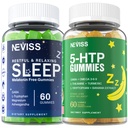 Melatonina Free Sleep Aid Gummies + 5- HTP Gummies dla dorosłych, z GABA, L- Theanine, L- Tryptofan, Magnez, Ashwagandha, Turmeric - Non-Habit Forming, ekstrakt bananowy Pomoc dla głębokiej relaksacji, Spokój