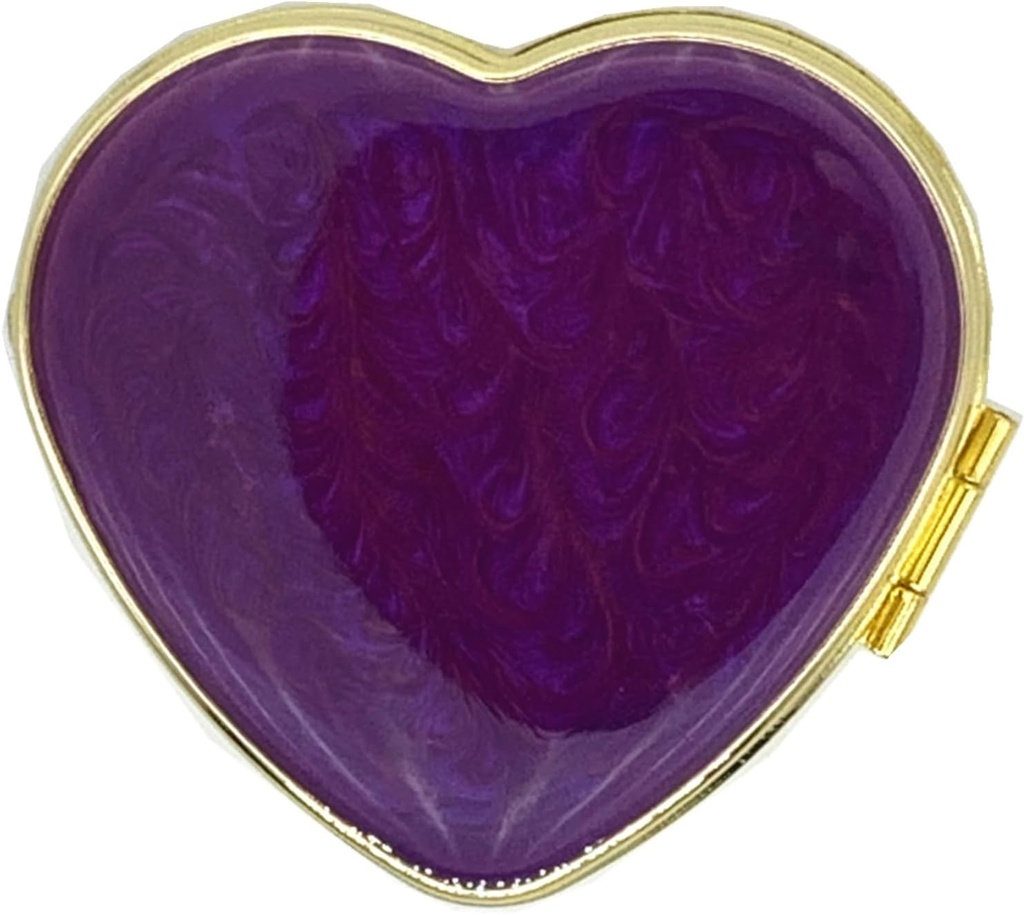 Vintage Pill Organizer Portable Compact Cute Retro Pill Pudełko Metal Pill Case for Purse / Pocket to Hold Vitamin / Tylenol / Suplementy / Olej rybny / Leki / Tablet (Noble Purple Love Heart with Mirror)