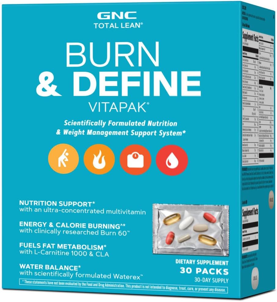 GNC Total Lean Burn and Define VitaPak Program dla mężczyzn i kobiet, 5- in-1 Pack for Energy, Zarządzanie wagą, Calorie Burn, Immune Health, Water Balance, 30 Służenie