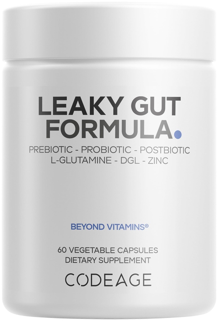 Codeage Leaky Gut Supplement, L- glutamina, N- Acetyloglukozamina, Probiotyk, Kwas butylu, Polifenole, Quercetin, DGL, Marshmallow Root, Berberine, BioPerine, Cynamon, Wegan, Non-GMO, 60 Kapsułki