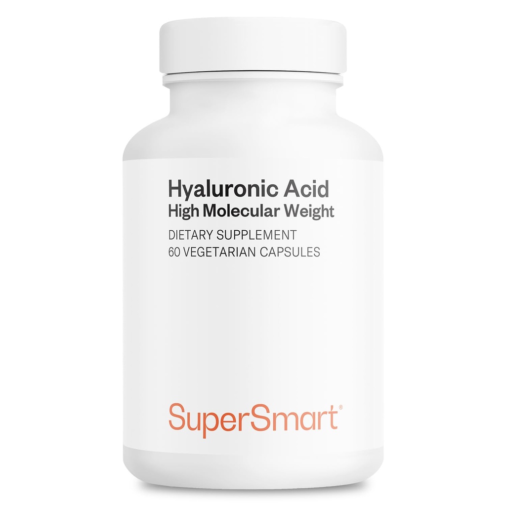 Supersmart Hyaluronic Acid Supplement 300mg na dobę (Hyaluronian sodu) - Wysoka masa cząsteczkowa 1,2 Milion Daltonów 124; Non-GMO & Gluten Free - 60 Kapsułki wegetariańskie
