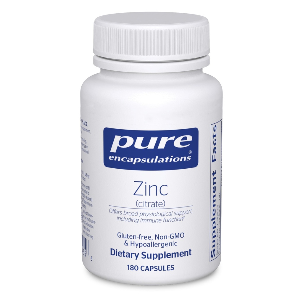 Pure Encapsulations Cynk (Cytrate) - dla układu immunologicznego, rozwoju tkanek i metabolizmu * - Suplement mineralny z enzymami - Wysoce Absorbowalny Cynk - Vegan & Non-GMO - 180 Kapsułki