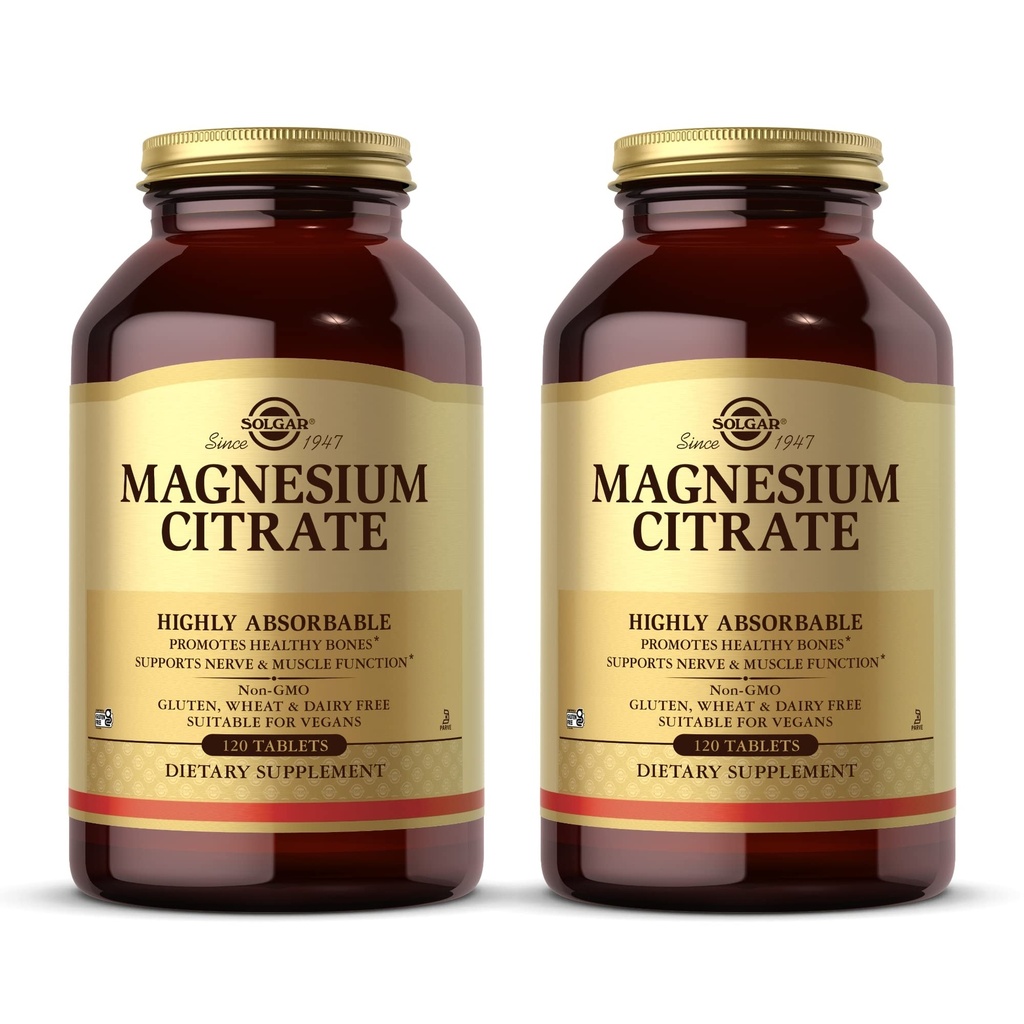 Solgar Magnezu Citrate - 120 tabletek, Opakowanie 2 - Wspiera Nerve & Muscle Function - Wysoko absorbowalne - Non- GMO, Wegan, Gluten Free, Kosher - 120 Razem Sługi