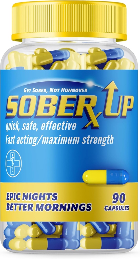 SOBER UP Maksymalna siła Remedy & Szybkie działanie Relief • Party Smart Pills • Zawsze pić suplement witaminy w / DHM + Glutation + Chlorella + L- Theanine (USA)