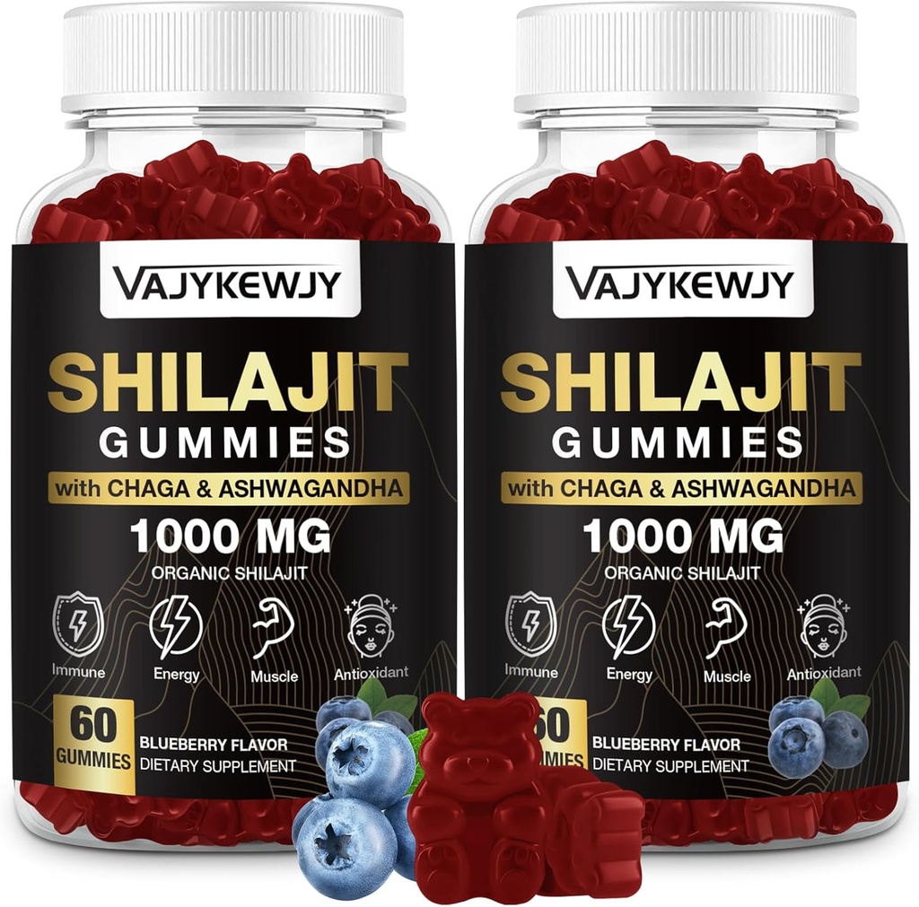 1000 MG Shilajit Gummies, Organic Shilajit Gummies with 85+ Trace Minerals, Fulvic Acid, Shilajit for Men & Women, Shilajit Resin, Shilajit Himalayan Organic for Energy, Brain, Immunity, 120 Count