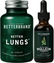 Betterbrand Lepsze Płuca Pack zdrowia - Lepsze Płuca Kapsułki i Mullein Liść Tincture Drops 124; Kompletny suplement do zdrowia oddechowego 124; Opakowanie - 30 Days Supply