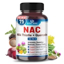 Suplement NAC N- Aetyl Cysteina wzbogacony o mleko Thistle, Quercetin - Wsparcie odporności, Zdrowie oddechowe i Detox wątroby 124; 150 Kapsułki