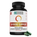 Zhou Thyroid Support - Suplement tarczycy dla kobiet i mężczyzn z cynku, jodu, & Selenium, Metabolic Health Thyroid Complex z Ashwagandha, Kelp - 60 Kapsułek wegetariańskich (opakowanie po 1)