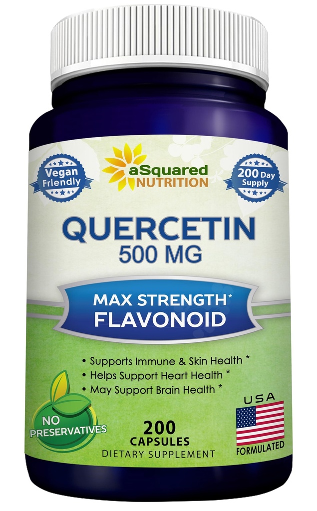 aSquared Nutrition Quercetin 500 mg Suplement - 200 Kapsułki - Quercetin dwuwodny do wsparcia zdrowia sercowo-naczyniowego - Max Siła Proszek złożone tabletki, aby pomóc poprawić odpowiedź immunologiczną