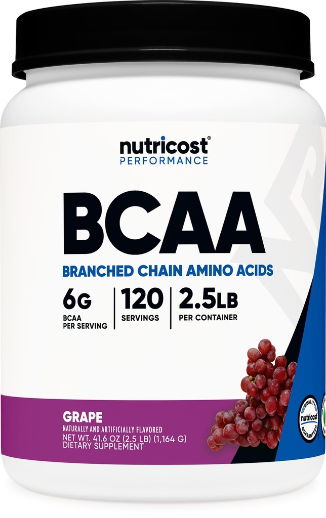 Nutricost BCAA Proszek (Grape, 120 Servings) - Gluten Free, Non-GMO, Wegetarianin, Optimal 2: 1: 1 Stosunek