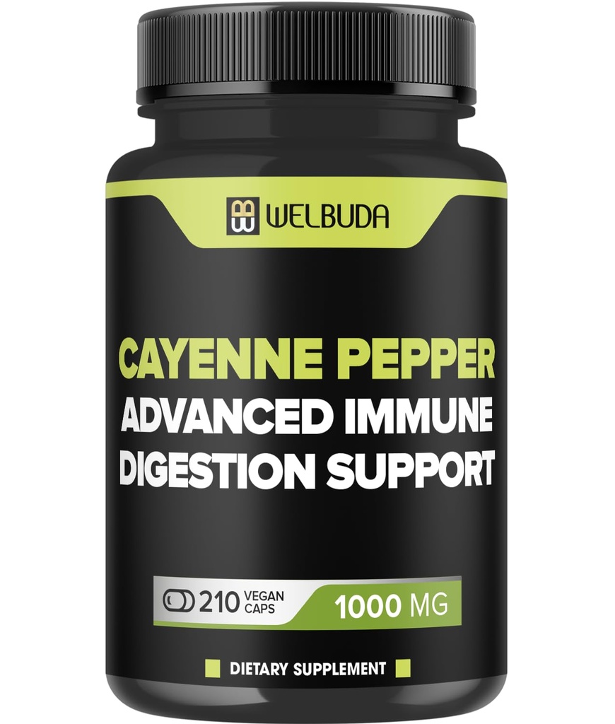 210 Kapsułki - Cayenne Pepper Supplements Extract 10: 1 z Berberine HCI, Czosnek Bulb, Olive Leaf & More - Połączona formuła dla Digestive Health, Heart Health & Immunity Function Support