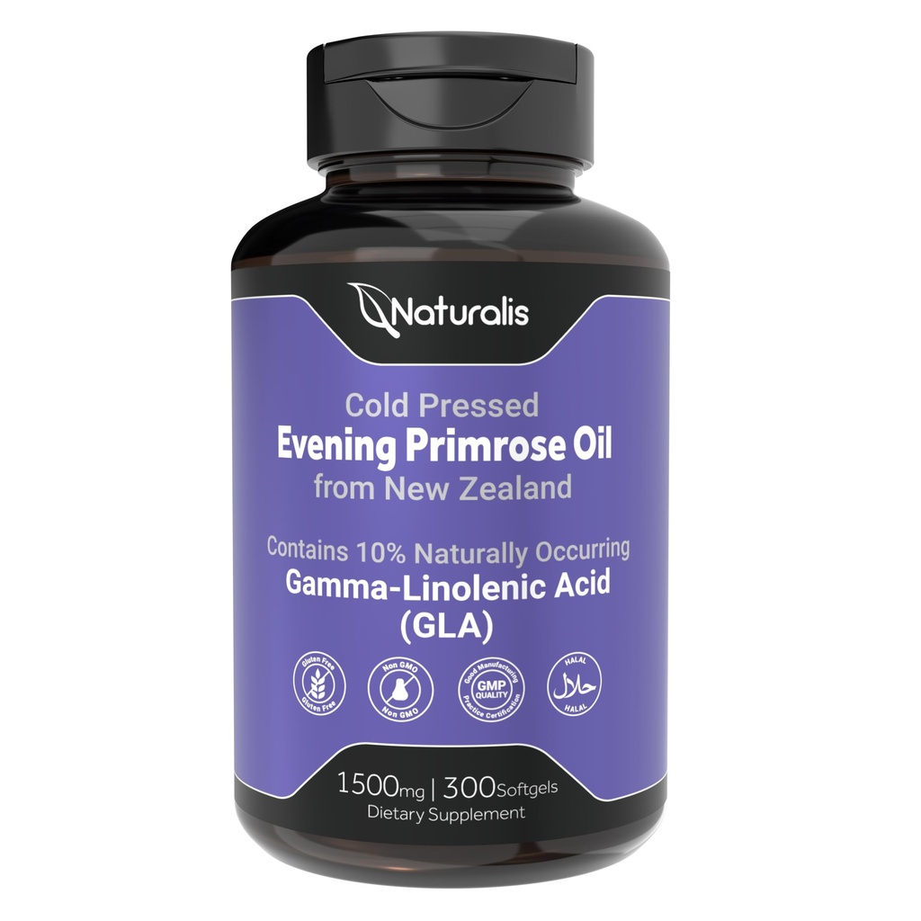 Naturalis Wieczór Primrose Oil (Cold Pressed) 124; 100% Naturalny z Nowej Zelandii 124; Non-GMO, Soy & Gluten Free, Zero Filler Edin124; 300 Mini- Softgels