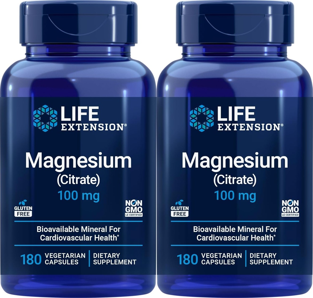 Przedłużenie życia Magnezu (cytrynian) 100mg, 180 Czapek Veg (opakowanie po 2) - Suplement Mag
